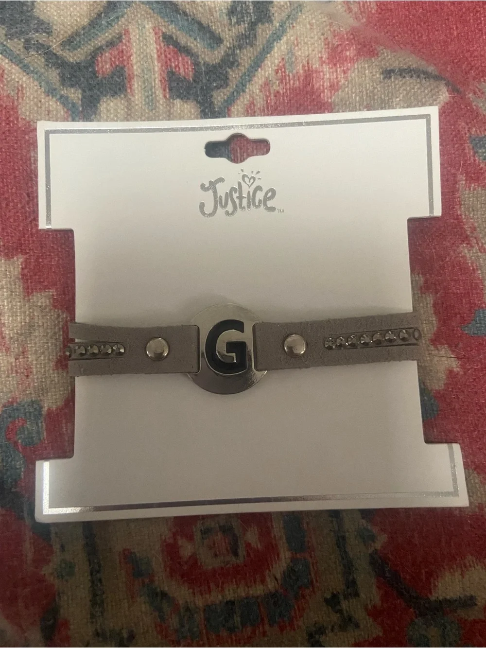 Justice Gray Studded 'G' Initial Strap Bracelet